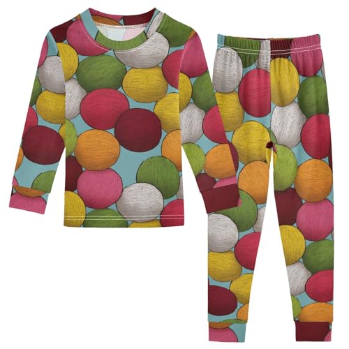 Pajama Sets Long Sleeve Colorful Balls Pattern Print Soft Comfy Sleepwear 2 Piece PJS 3-8T