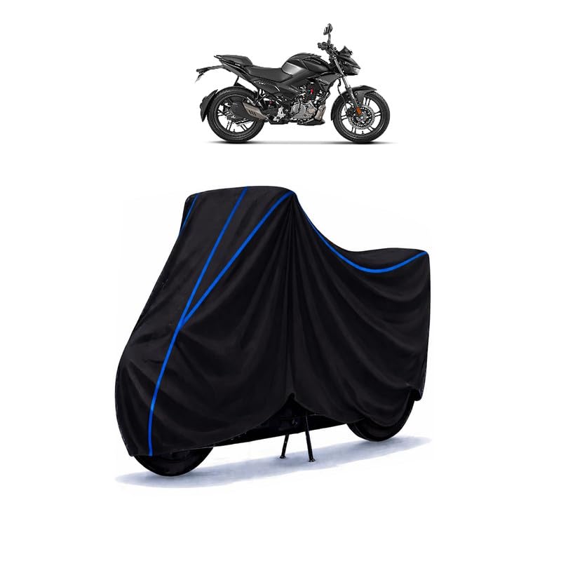 Image of Hero Xtreme 125R Bike Cover Water Resistant Universal Motorcycle Rain | Heavy Duty UV Protection, Dust, Scratch Indoor Outdoor All Weather with Black Blue Piping Elastic