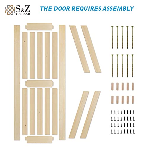 S&Z Tophand 24 In. X 84 In. Double Unfinished British Brace Knotty Barn Door With 8Ft Sliding Door Hardware Kit/Solid Wood/Sliding Door/Double Surfaces (24X2, Door+ Big Wheel) #TOP5