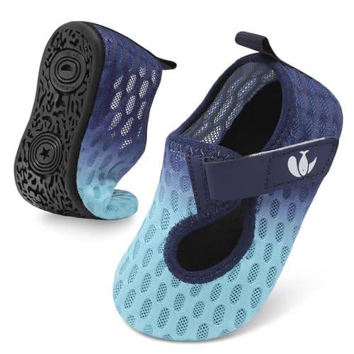 JIASUQI Kids Water Shoes Boys Girls Quick Dry Barefoot Aqua Socks for Outdoor Water Sport Beach Swim Surf(Gradient Navy,6.5-7)
