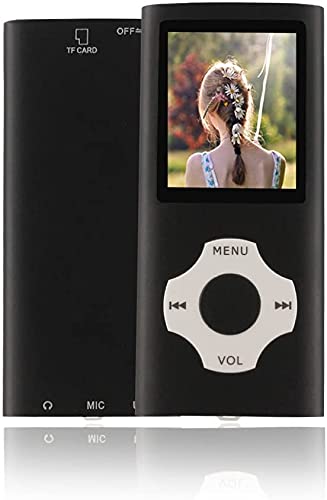 MP3 MP4 Player with a 16G Micro SD Card, Portable Music Player/Video Player/E-Book Reader/Picture Viewing, 1.8 inches Screen Conveinent Digital Music Player- Black-wth-white