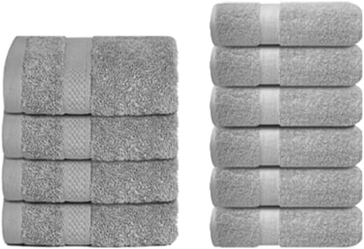 Infinitee Xclusives Grey Towel Bundle - Includes 4 Washcloths and 6 Hand Towels - Soft Absorbent Cotton Bathroom Towel Set