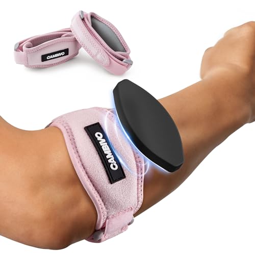 Image of CAMBIVO 2 Pack Tennis Elbow Brace Strap for Tendonitis, Light Pink | EVA Compression Pad, Adjustable Strap with Premium Velcro, for Men and Women, Golfer's Elbow, Counterforce Brace, Breathable
