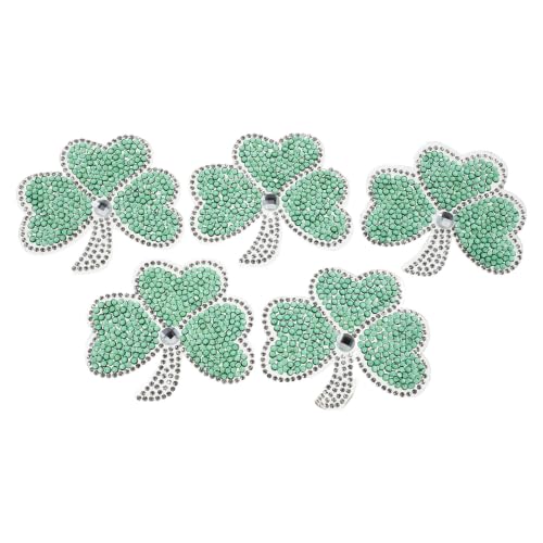 Alipis 5pcs Lucky Leaf Rhinestone Patches Iron-on Appliques for Jean Jackets and Clothing, Hardwearing Acrylic Material, Easy to Use DIY Embellishments for Fashionable St Patrick's Day