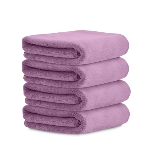 Image of HOUSSE Microfiber Face Towels | Ultra Absorbent, Odour-Free, Quick Dry 450 GSM Face Towel for Home, Gym, Travel, Running and Personal Use | 30x30 cm | Set of 4 in One Colour (Dusky Orchid, Pack of 4)