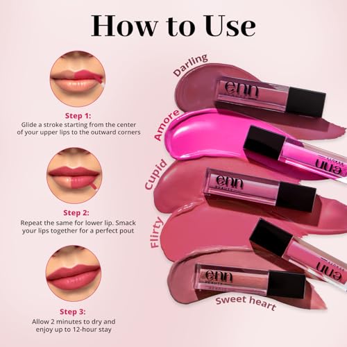 Image of Enn Long Lasting Semi Matte nourishing soft Liquid Lipsticks With 12 Hour Coverage, Transferproof, Highly Pigmented Godness of Natural Ingredients of Ghee,Vitamin-E & Rosemary-Pack Of 5 (Pretty Pinks)