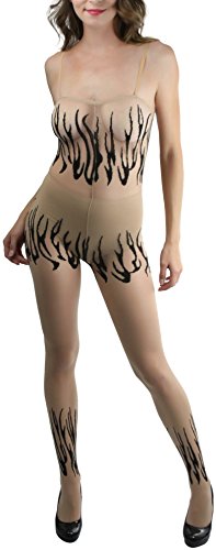 Image of ToBeInStyle Women's Flame Burning Fire Tights w /Devil-Inspired Print Hosiery