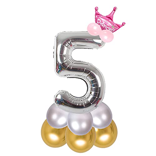 Image of Pink 32 Inches Numbers 5 Shape Large Big Foil Helium Balloons For Party Decorations In Happy Birthday Anniversary Office Items Materials Set Pack,13 Pcs