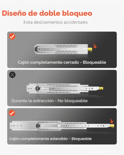 Correderas para cajones VEVOR con bloqueo, extensión completa y 540 mm 4