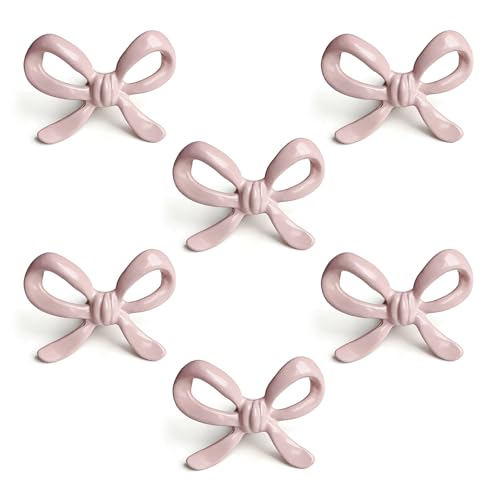 6 Funpop Pink Bow Drawer Pulls & Cabinet Knobs 6 Pack Solid Metal Handles
