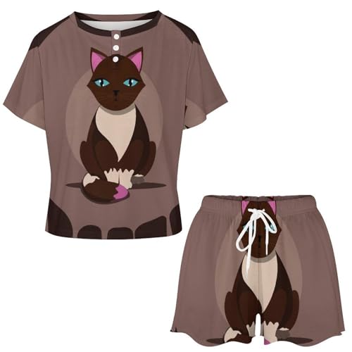 Ensemble de pyjama chat brun léger pour des soirées d'été cocooning