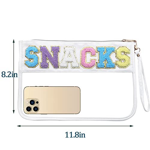 1Pcs Chenille Letter Bag Clear Flat Pouch, Nylon Clear Waterproof Snacks Bag, Letter Double Sided Patches Cosmetic Bags Organizer, Makeup Travel Bag For Women Girls… #TOP4