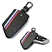 iJDMTOY M-Colored Stripe Black Carbon Fiber Pattern Leather Key Holder with Keychain Compatible With 2016-up BMW X1, 2019-up X4, 2014-up X5, 2015-up X6, 2017-up 5 Series & 2016-up 7 Series Remote Fob