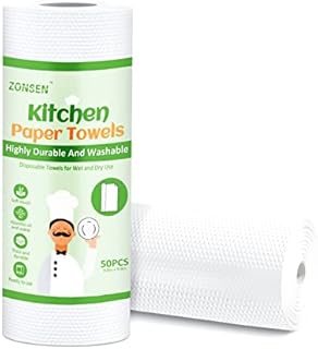 Bamboo Kitchen Rolls, ZONSEN Reusable Kitchen Paper Towels Washable, Super Thick Strong Absorbent, Recycled Kitchen Cleaning Rolls for Spills, Lint-Free Environmentally Friendly (1 Roll x 40 Sheets)