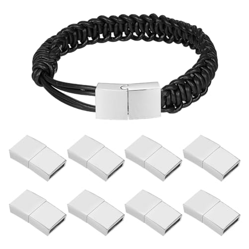 UNICRAFTABLE 10 Sets Rectangle Stainless Steel Screw Clasps Buckle Leather Closure End Caps with Locking Mechanism for Bracelet Watch Jewelry Making 22x11x5mm Hole 3x10mm
