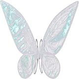 BUZIFU Feenflügel Schmetterlingsflügel Weiß Flügel Mädchen Glitzernde Engelsflügel Prinzessinnenflügel Flügel Fee Damen Elfenflügel Feenkostüm für Fasching oder Feen-Mottopartys, Halloween-Kostüm