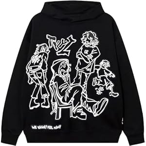 Pandolah Men’s Fashion Hoodie Anime Cartoon Graphic Print Casual Hoodie Fleece Sweatshirt Y2K Pullover Unisex