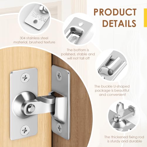 GlasFlength 90 Grad Türriegel Edelstahl, Schiebetür Schloss Rechtwinklige Türschloss Hasp Latch mit Schrauben Schiebetürschloss Präzisionsguss Riegelschloss für Alle Innen und Außentüren (Silber)