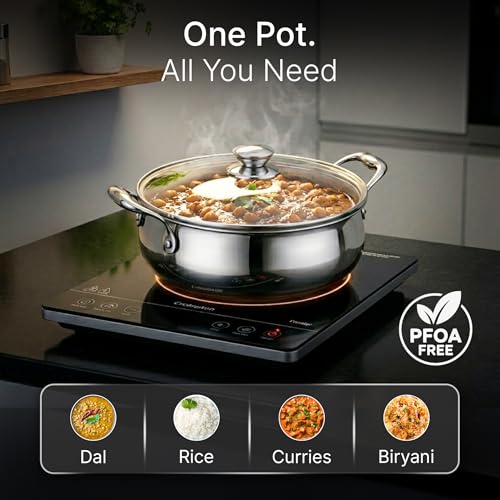 Image of AGARO Regency 3.5 L Triply Stainless Steel Handi with Glass Lid, Tri-Ply Induction & Gas Compatible, Even Heat Distribution, Non-Toxic Steel Cookware, Biryani Pot for Rice, Curry & Daily Cooking
