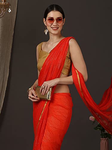 Image of AKHILAM Women's Floral Chiffon Embellished Zari Border Saree With Unstitched Blouse Piece | Stylish Chiffon Solid Saree | Chiffon Saree with Blouse Piece (DOLY2601 WBG Parent)