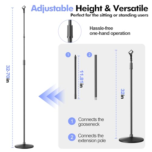 Oukmic Mic Stand, Microphone Stand Floor Detachable Gooseneck Universal Mic Mount With Heavy Compact Round Base thumb #2
