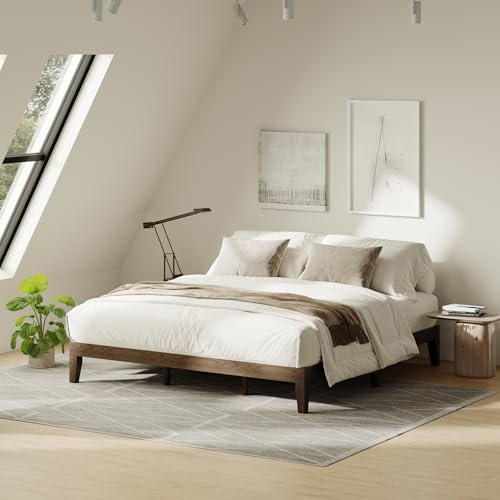 smartue Cal King Size Wood Platform Bed Frame, 12 Inch Solid Wood Bed Frame with Wooden Slats, No Box Spring Needed, Easy Assembly,Espresso
