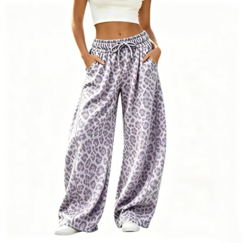 Women Leopard Pants Baggy Fall Wide Leg Sweatpants Lounge Y2K Sweat Pants - image 3