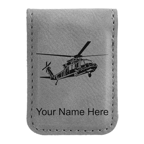LaserGram Slim Magnetic Money Clip, Military Helicopter 1, Personalized Engraving Included (Gray)
