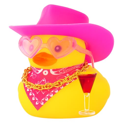 wonuu Drunker Rubber Ducks, Car Dashboard Cowboy Rubber Ducky Decorations for Cute Car Ornament Duck with Hat, Glasses, Necklace, Scarf (Cocktail)