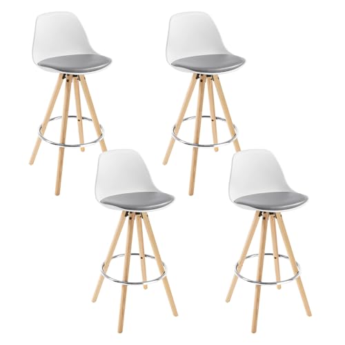 WOLTU Lot de 4 Tabouret de Bar en Similicuir siège Tabouret de Cuisine avec Repose-Pied, Gris+Blanc, BH45grw-4