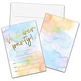 Pastel Rainbow Slumber Birthday Invitations with Envelopes - Birthday Party Invitation Card for Girls / Boys - Pajama Makeup Party Fill-in Invites Cards - Sleepover Party Celebration (20 Pack)-09
