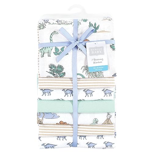 Image of Hudson Baby Unisex Baby Cotton Poly Flannel Receiving Blankets Bundle, Boy Dino World, One Size