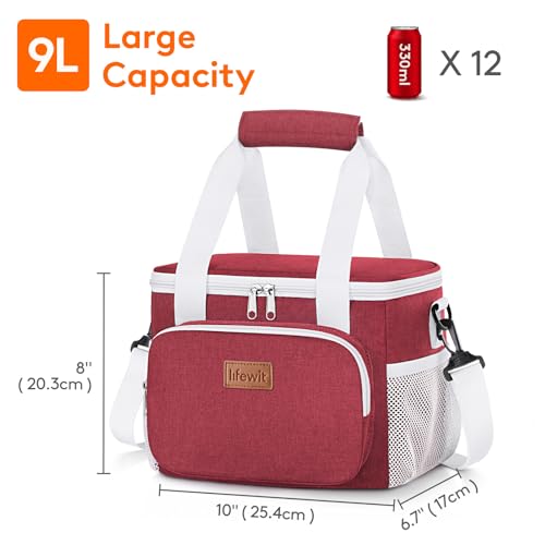 Image of Lifewit Medium Lunch Bag, Insulated Lunch Box, Soft Cooler Cooling Tote for Adult Men Women, White and Red12-Can (9L)