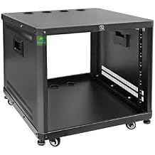 RIVECO 9U Network & Audio Rack with Feet & Wheels, Obtuse Angel Server Rack Cabinet, Rolling Studio Rack Case with Adjustable Depth Rails for 19" Stereo Recording & IT Equipment Mounting 1PCS