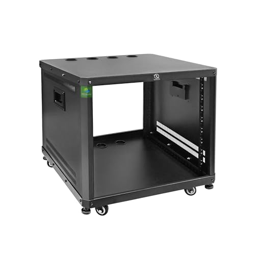 RIVECO 9U Network & Audio Rack with Feet & Wheels, Obtuse Angel Server Rack Cabinet, Rolling Studio Rack Case with Adjustable Depth Rails for 19" Stereo Recording & IT Equipment Mounting 1PCS