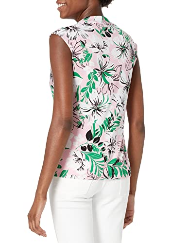 Kasper Women's Printed Ity Cowl Neck Extended Shoulder, Pink Multi, Small #TOP1