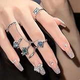 DAJIJIYOU 24 Pcs French Tip Press on Nails Long Glitter Fake Nails with Charm Butterfly Rhinestone Glue on Nails Reusable Coffin False Nails for Women Butterflies Acrylic Nails Sets, Nude