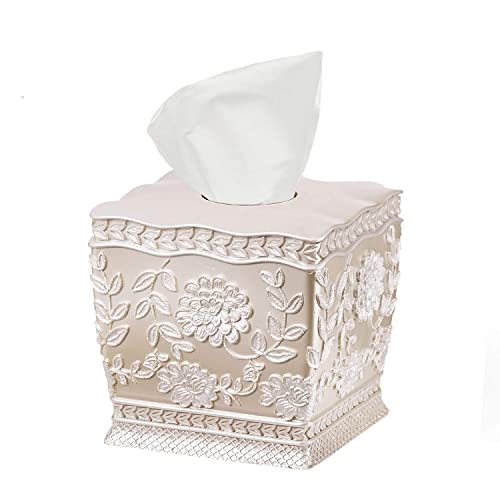 Resin Tissue Box Cover for Modern Home Decor - Minimalist Square Tissue Box Holder for Guest Room, Bedroom, Bathroom, Tabletop & Office - Durable and Aesthetic Tissue Holder, Rose Vine by Zahari Home - Used condition - US$17.29