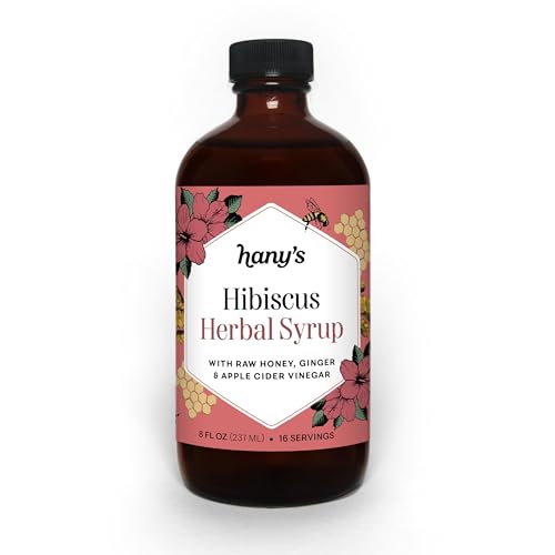 Hany's Harvest Hibiscus Ginger Herbal Syrup – 8 fl oz | All-Natural Wellness Tonic, Apple Cider Vinegar, Ginger, Hibiscus & Lemon | Non-GMO, Gluten-Free, Handcrafted