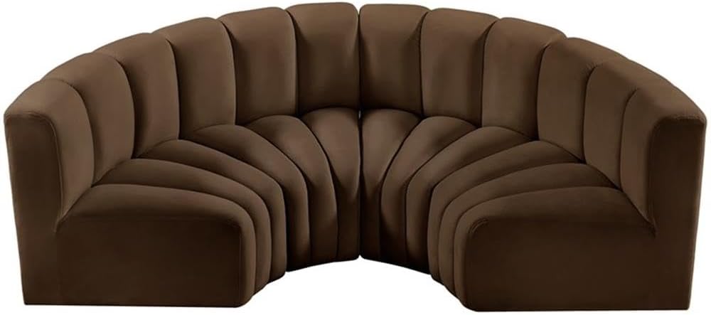 BOWERY HILL Contemporary Velvet Modular Sectional, 88" W x 43" D x 30" H, Soft Brown Upholstery, Deep Channel Tufting, Versatile Living Room Seating, Easily Expandable Modular Design