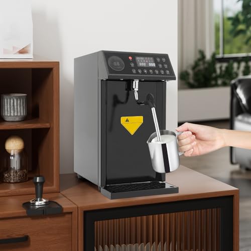 Commercial Steam Milk Frother,1300W 8L Fast Heating Milk Steamer Machine with Timing Function and Intelligent LED Display,Customized Temperature Settings Steam Foam Machine for Tea Shops, Bars(Black)