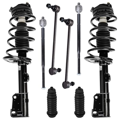 Image of Detroit Axle - 8pc Front Suspension Kit for 2008-2010 Chrysler Town & Country Dodge Grand Caravan 2 Ready Struts w /Coil Spring Assembly 2 Sway Bars 2 Inner Tie Rods 2 Boots 2009 Replacement