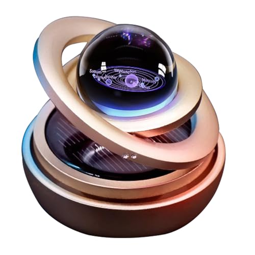 Image of Car Diffuser Solar Energy, Crystal Ball Solar Rotating Aromatherapy for Car Interior, Family, Vehicle, Vacation (Gold)
