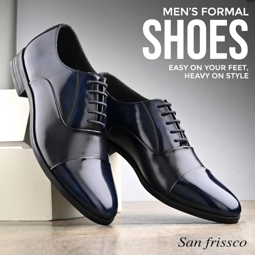 Image of San Frissco Mens Formal Shoes Lace Up Textured Glossy Oxfords /Soft Cushioned Footbed with TPR Sole /Comfortable, Stylish, Trending, Party, Outdoor Shoes for Office & College