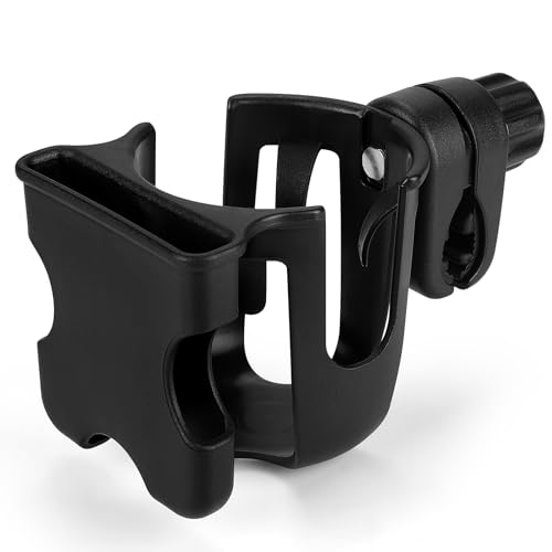Accmor 2-in-1 Stroller Cup Holder with Phone Holder, Bike Cup Holder, Universal Drinks Cup Phone Holder for Stroller Walker Wheelchair Scooter, Black