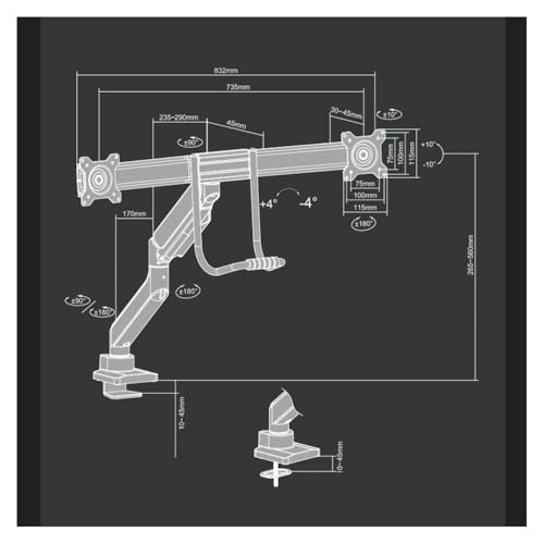 Support de bureau pour double moniteur avec ressort à gaz fluide VESA - 3