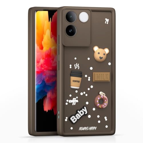 Image of Bintage Cute Fun Ball | Taddy Cartoon 3D Smiley Coffee Cup | Milk Donut | Full Protection Rubber Back Cover Compatible for Vivo V2321 / Vivo T2 Pro 5G - Brown