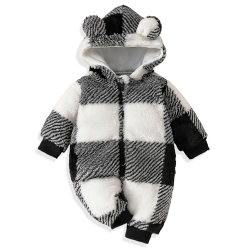 Image of AMAWMW Newborn Baby Girl Winter Outfit Hooded Jumpsuit Infant One Piece Romper Baby Warm Snowsuit Clothes Gifts Set