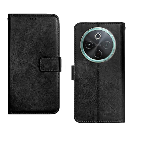 Image of amazon basics Vivo T4 5G Flip Cover | Card Pockets Wallet & Stand | Flip Cover for Vivo T4 5G (Black)