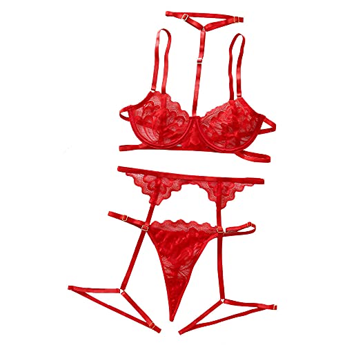 Lingerie Confortable sans Irritation Ensemble Soutien-Gorge Maille et Jarretière de Nuit